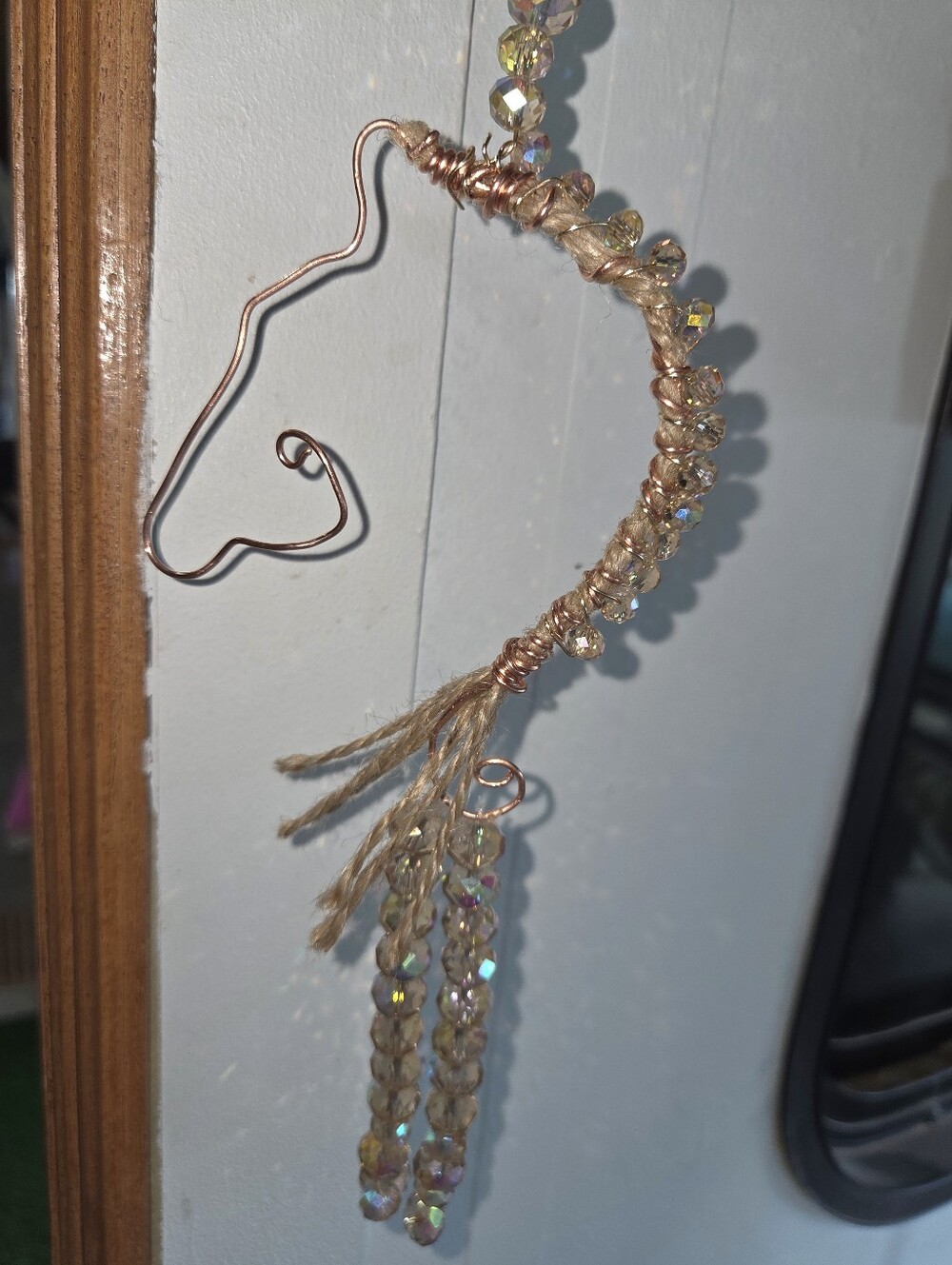 Handcrafted Wire Horse HEAD with Crystal Bead Suncatcher- Gold-Tone